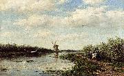 Willem Roelofs Figures On A Country Road Along A Waterway oil painting